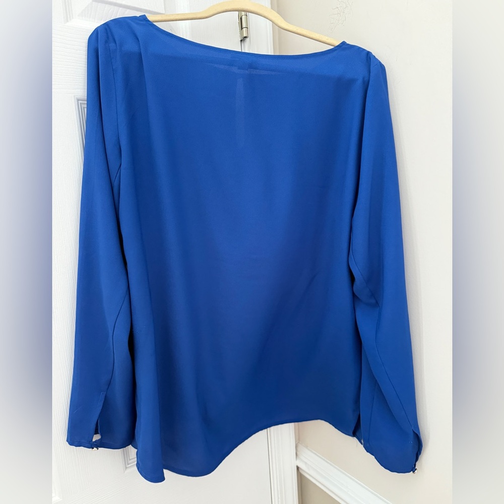 Ann Taylor Asymmetrical Long Sleeve Blue Blouse